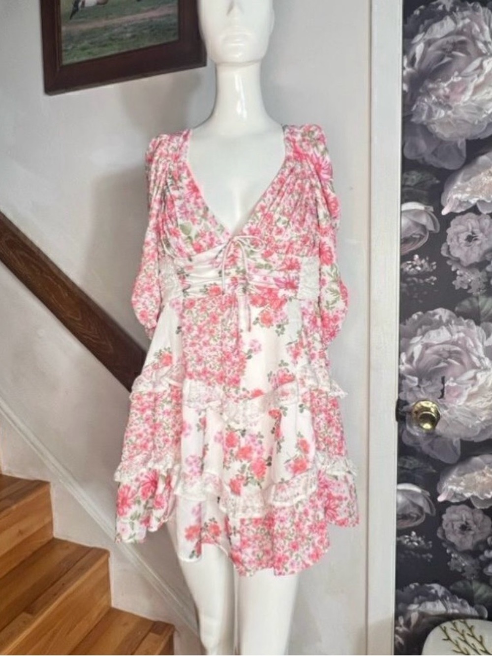 Pink Floral Ruffle Mini Dress - Picture 5 of 6